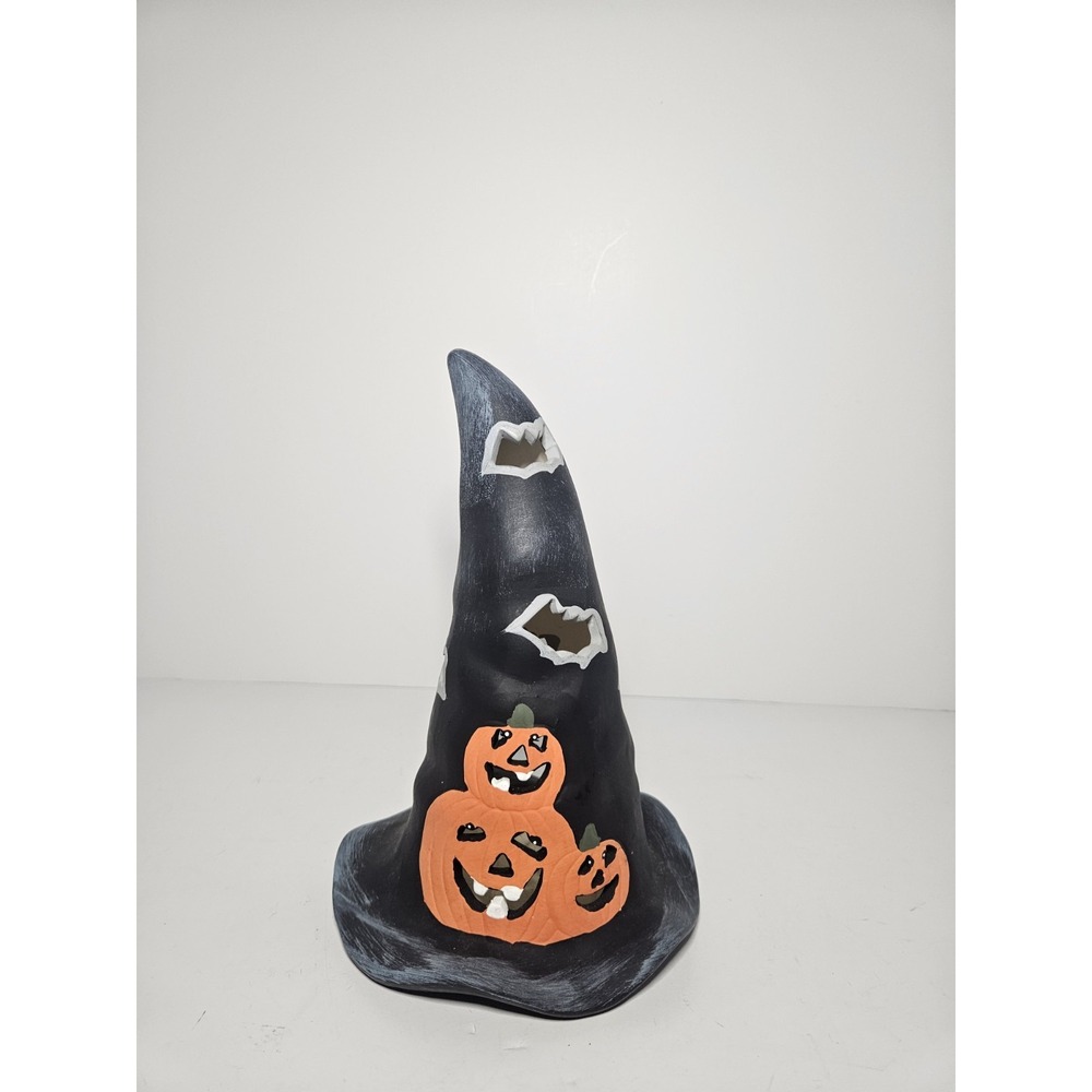 Alco Vintage Halloween Witch Hat Stacked Pumpkins Ceramic Candle Holder Prop